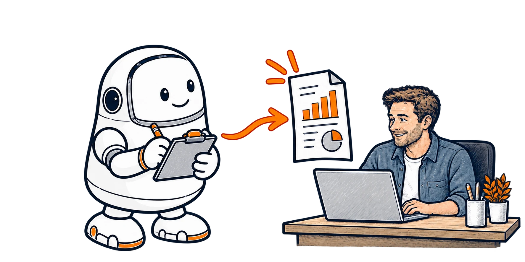 Bert faces an office colleague and shares a useful summary report